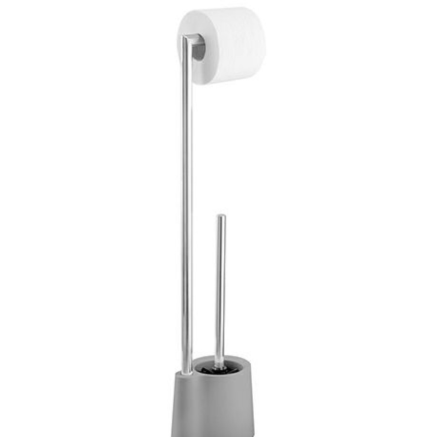 Toilet Roll Holders * | Wenko Avola Grey Extra Heavy Freestanding Toilet Brush & Roll Holder 22990100