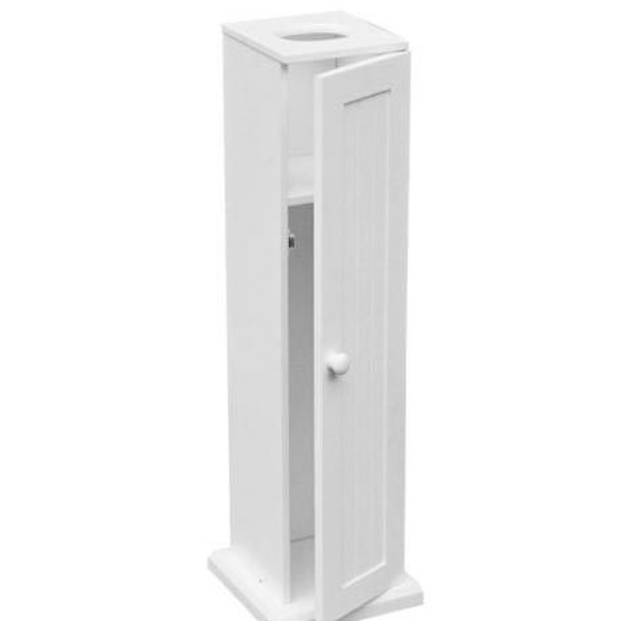 Toilet Roll Holders * | White Wood Floor Standing Toilet Paper Cabinet 1600950