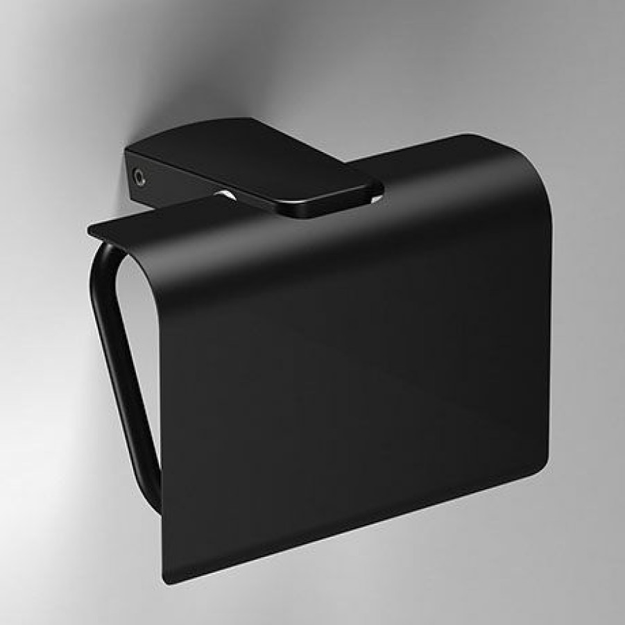 Toilet Roll Holders * | Venice Square Black Toilet Roll Holder With Cover