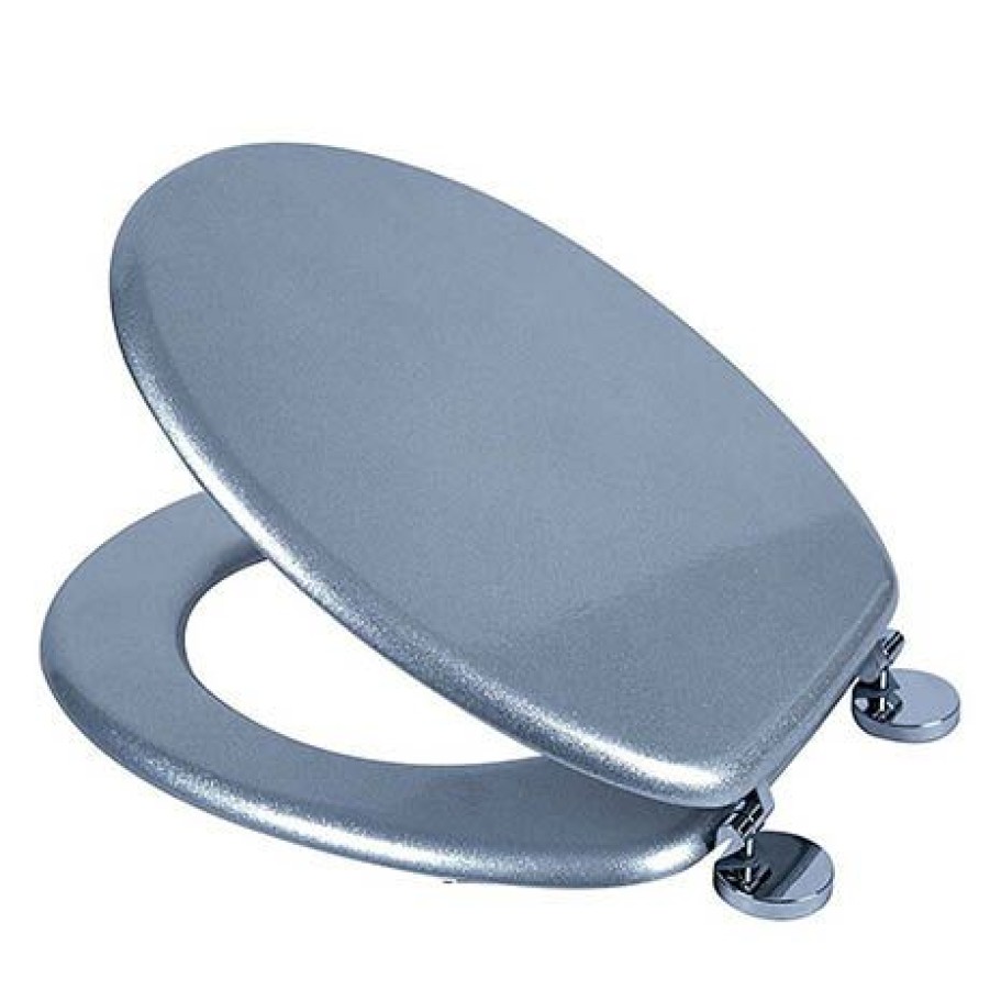 Standard Toilet Seats * | Croydex Flexi-Fix Silver Quartz Effect Anti-Bacterial Toilet Seat Wl601840H