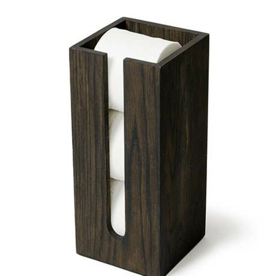 Toilet Roll Holders * | Wooden Spare Toilet Roll Storage Box Dark Oak