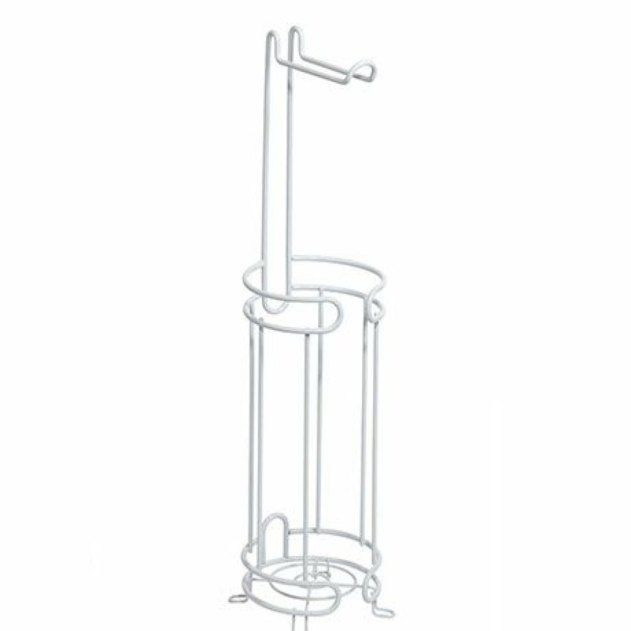 Toilet Roll Holders * | White Wire Freestanding Toilet Roll & Spare Paper Holder