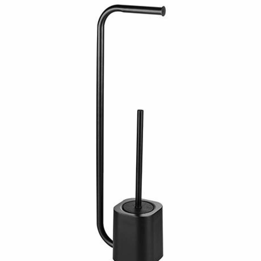 Toilet Roll Holders * | Arezzo Black Free Standing Toilet Brush + Roll Holder