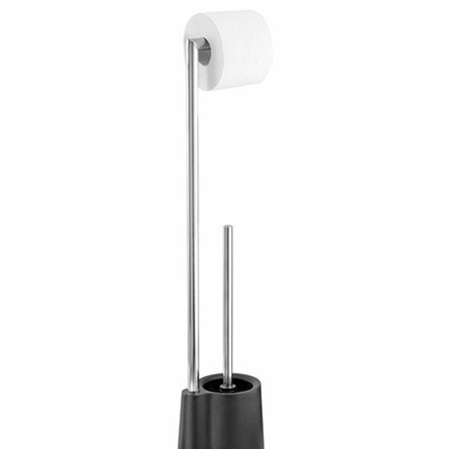 Toilet Roll Holders * | Wenko Avola Black Extra Heavy Freestanding Toilet Brush & Roll Holder 22991100