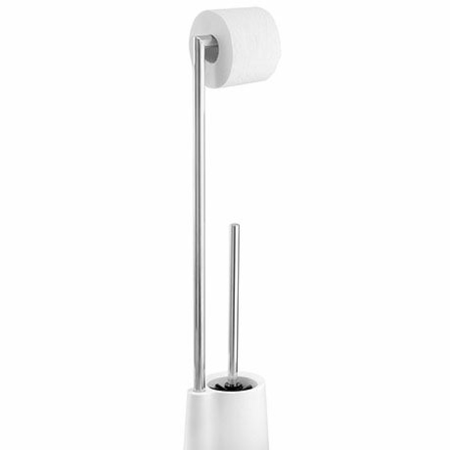 Toilet Roll Holders * | Wenko Avola White Extra Heavy Freestanding Toilet Brush & Roll Holder 22989100